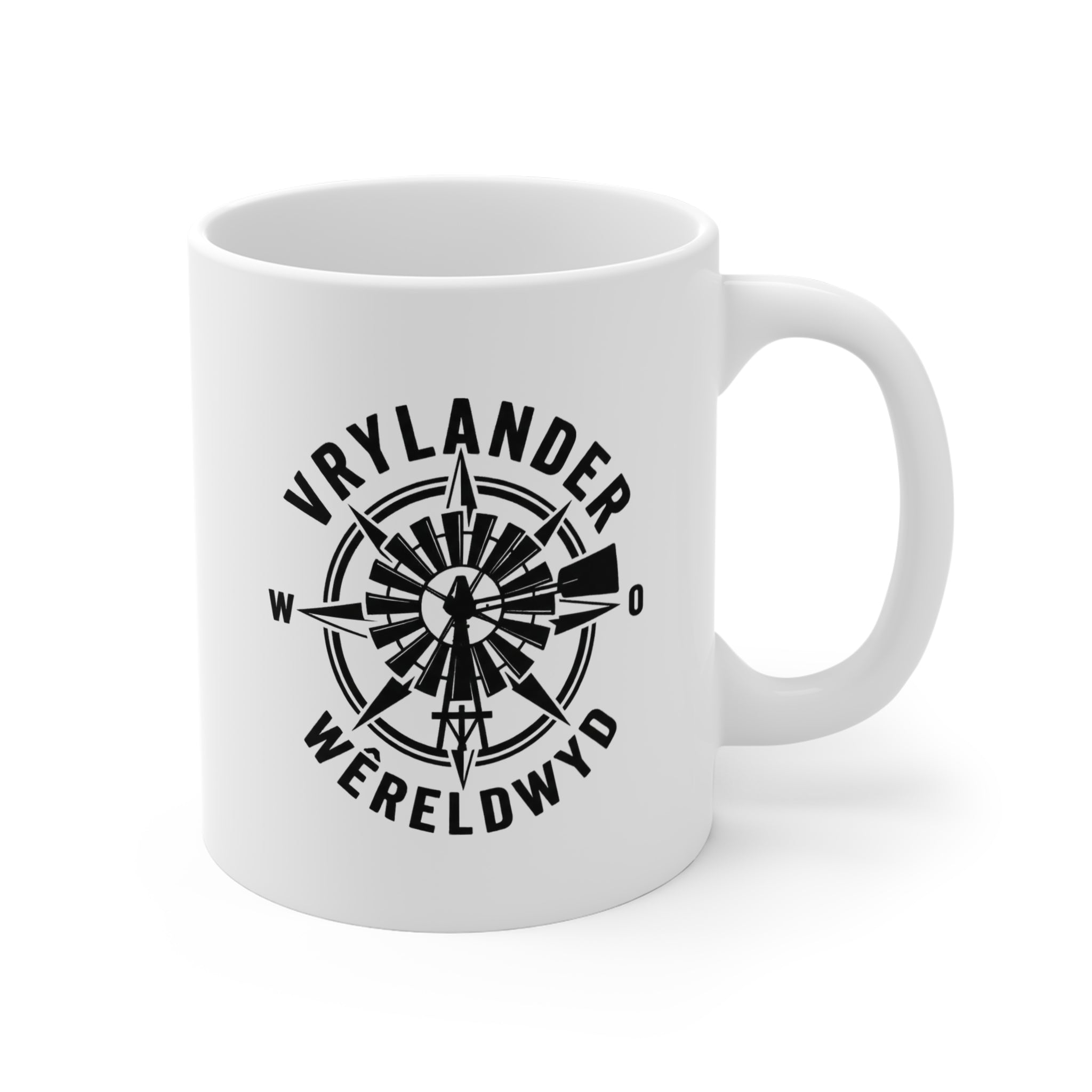 Vrylander Wêreldwyd Kompas Beker — Wit Keramiek (11oz